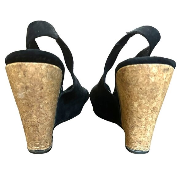 UGG Hazel Criss Cross Black Suede‎ Cork Wedge Slingback Sandals Boho Size 6 - Picture 8 of 11